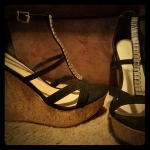 Black wedge cork heel